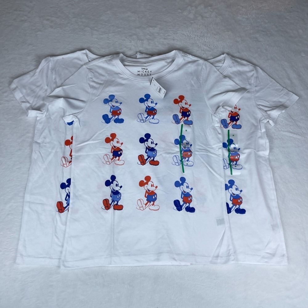 Disney 3 Pack T-Shirt Women's M White Mickey Grid Americana Graphic Round‎ Neck